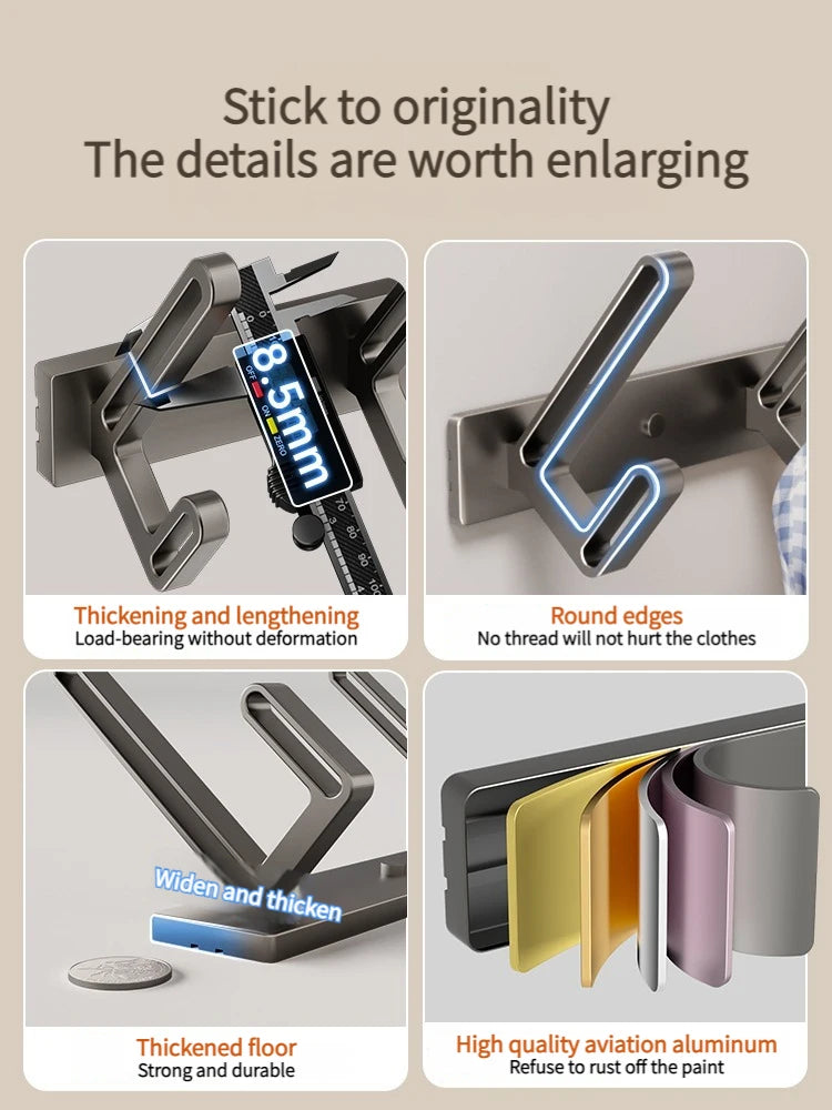No-Drill Aluminum Wall Hooks – 6 Robe & Clothes Hangers