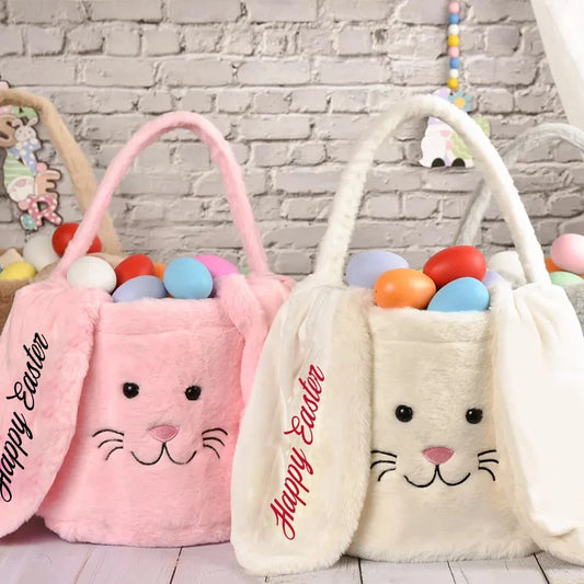 Easter Plush Bunny Ear Tote Bag | Kids Egg Hunt Basket Gift Easter Tote Bag Peaceful Pleasures Health and Wellness