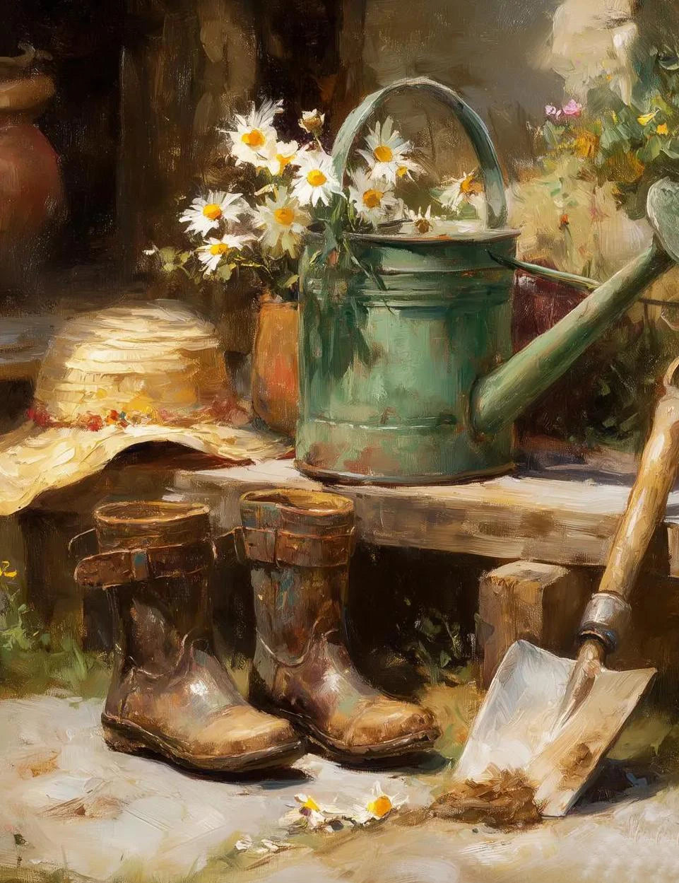 Rural Retro Garden Farm Wooden House Still Life Painting Art Poster Canvas Printing Living Room Sofa Background Wall Deco Peaceful Pleasures Health and Wellness
