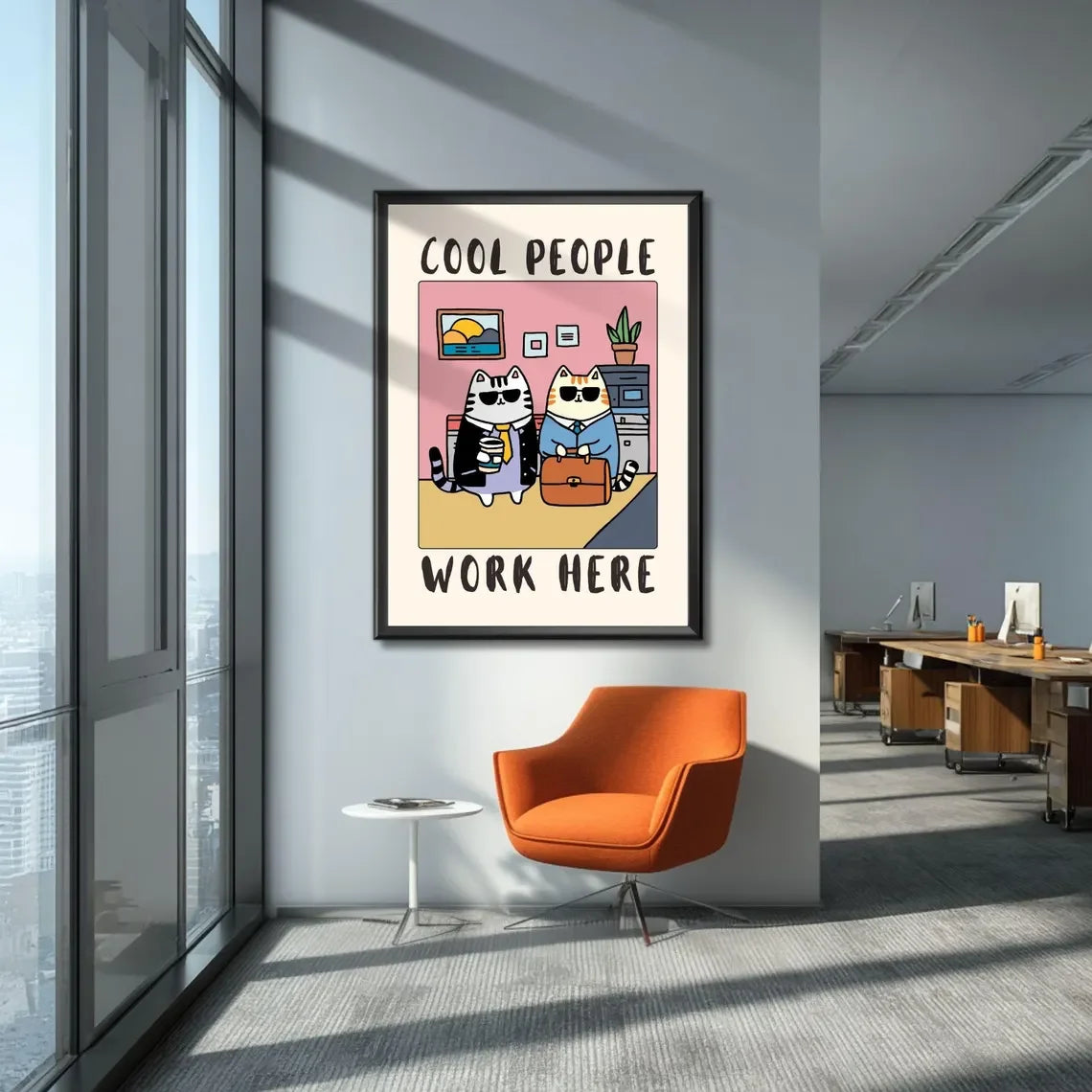 Cool People Work Here Cat Poster | Funny Office Wall Art Canvas Wall Poster Peaceful Pleasures Health and Wellness