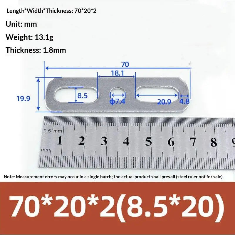 Double Hole Metal Straight Plate 304 Stainless Steel Thickened Flat Gasket With Holes Blocking Plate Bolt Accessories Peaceful Pleasures Health and Wellness 70x20x2cm B