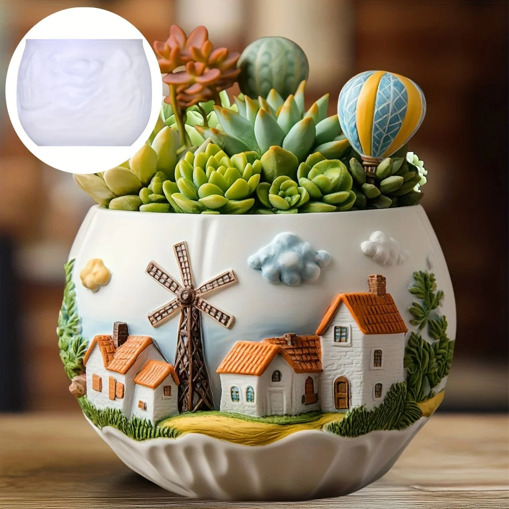 Windmill Town Silicone Mold – Resin Succulent Pot & Storage Box