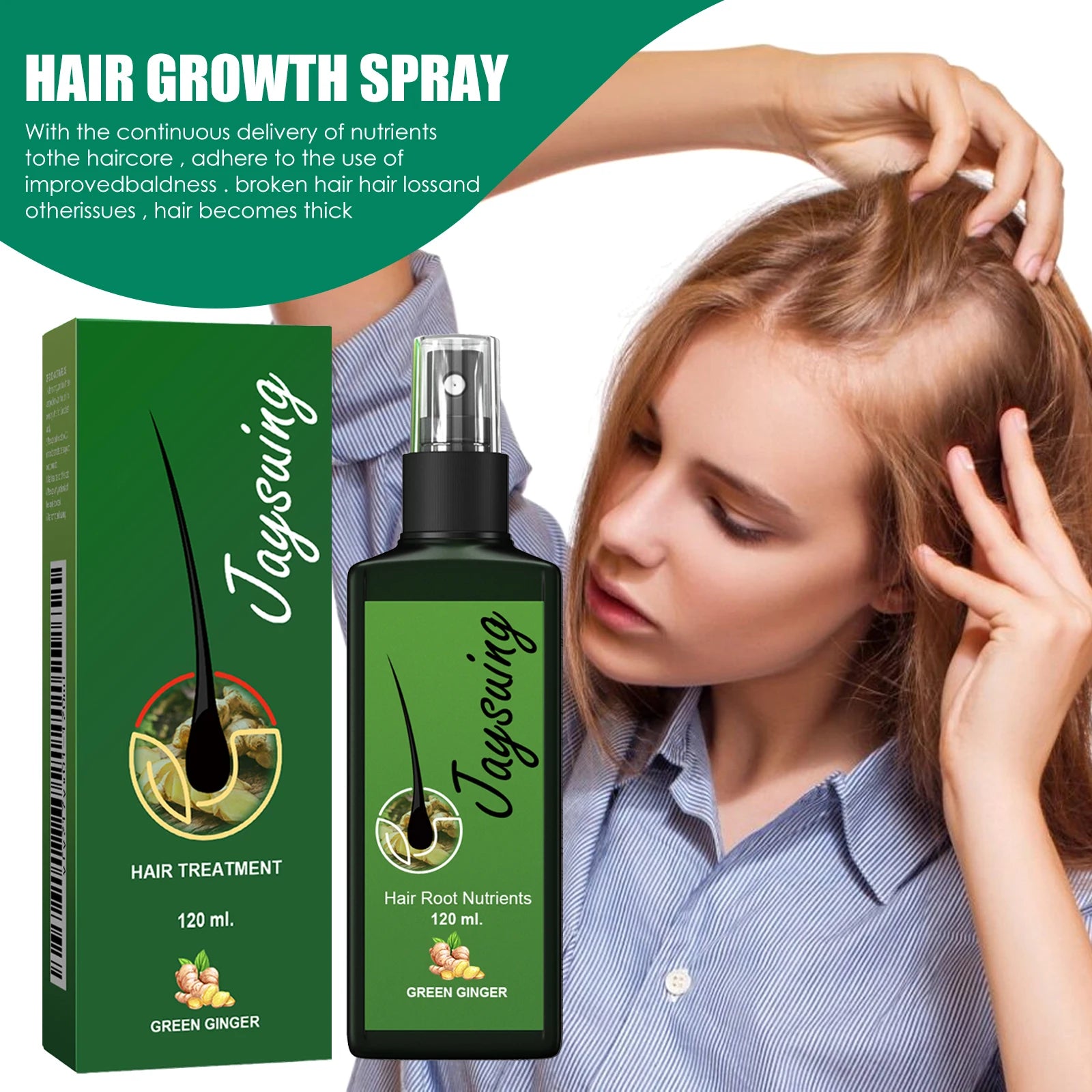 Hair Growth Spray Ginger Massage Scalp Damaged Treatment Solution Nourish Roots Fast Grow Anti Hair Loss Serum Beauty Health Peaceful Pleasures Health and Wellness