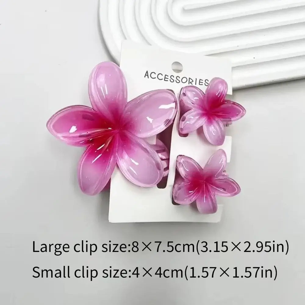 3-Pack Plumeria Flower Hair Claw Clips – Gradient Acrylic Set