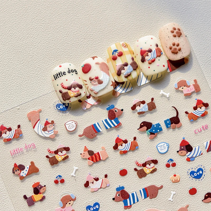 Lovely Sausage Dog Self Adhesive Nail Art Stickers Cartoon Manicure Decals Creative DIY Decoration Nail Art Stickers Gifts Peaceful Pleasures Health and Wellness