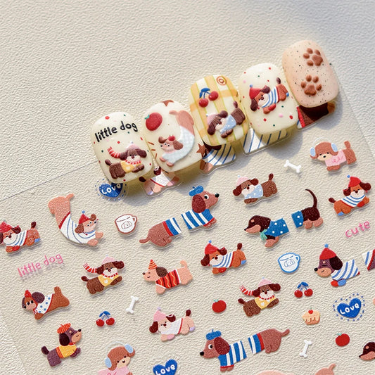 Lovely Sausage Dog Self Adhesive Nail Art Stickers Cartoon Manicure Decals Creative DIY Decoration Nail Art Stickers Gifts Peaceful Pleasures Health and Wellness