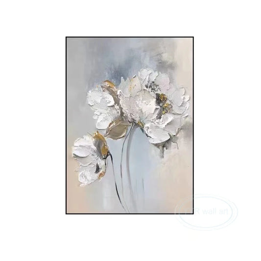 Abstract Thick Oil White Flower Handmade Oil Painting for Home Decoration For Bedroom, Dining Room, and Living Room Written Exam Peaceful Pleasures Health and Wellness
