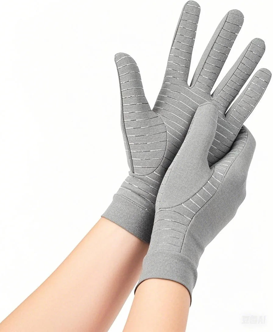 1Pair Copper Compression Gloves for Men and Women - Highest Copper Infused FULL FINGER Compression Gloves Hand Peaceful Pleasures Health and Wellness Gray-Full L