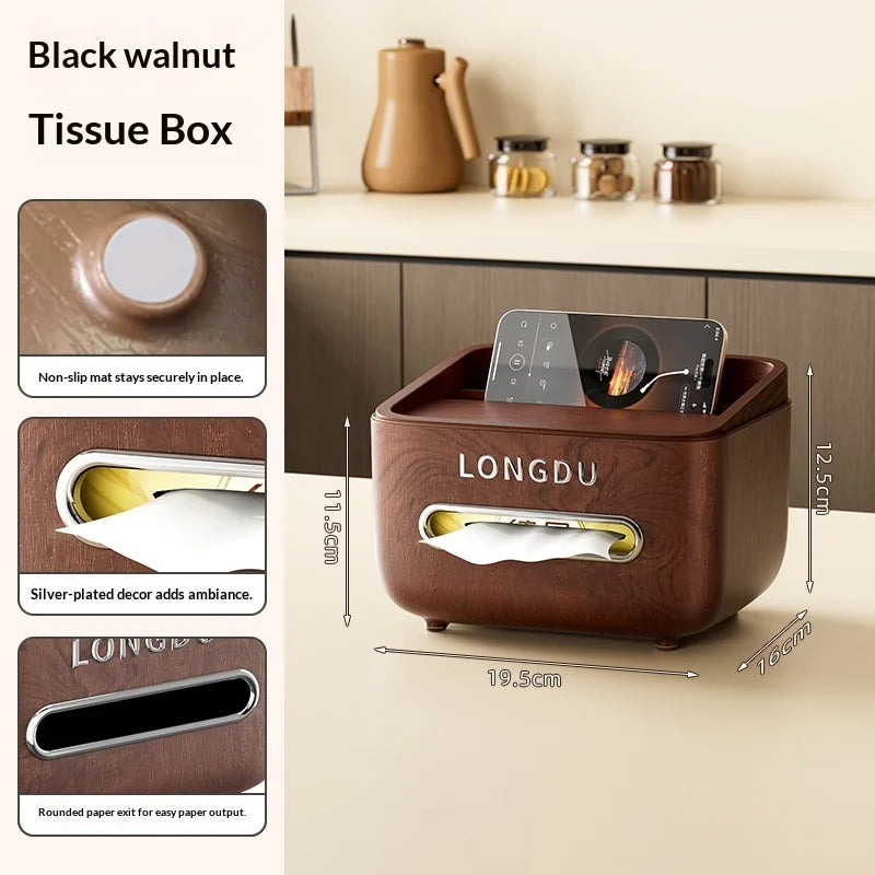 Vintage High Quality Wood Grain Tissue Box Multifunctional Remote Control Holder for Living Room Coffee Table Dining Table Peaceful Pleasures Health and Wellness B