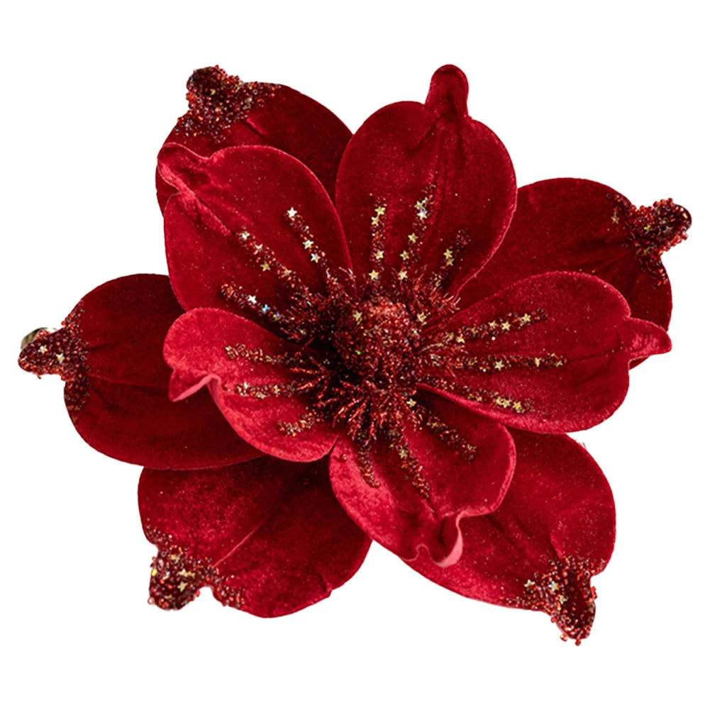 Artificial Glitter Christmas Poinsettia Flower Hanging Xmas Party