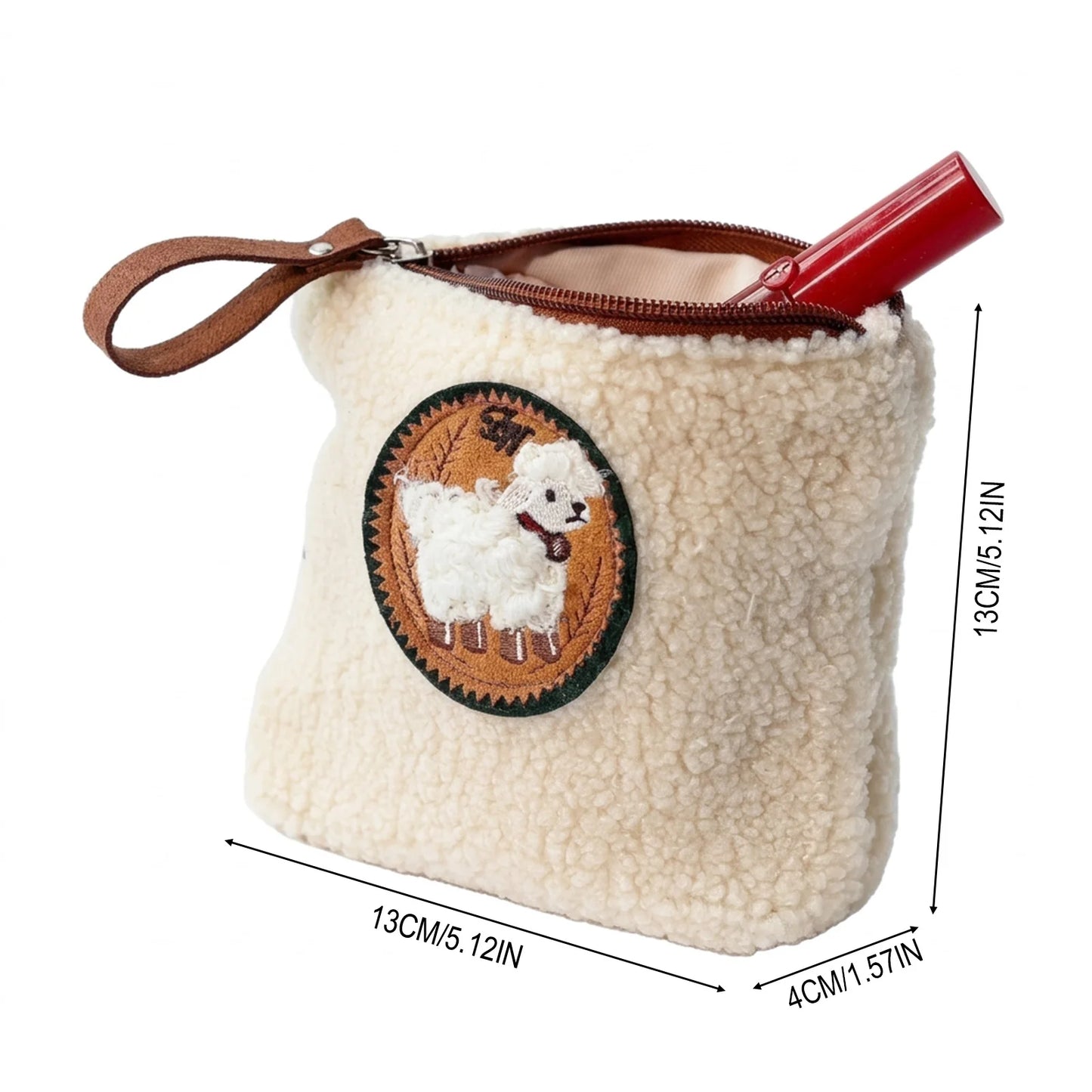 Mini Sheep Coin Purse Keychain for Girls Polyester Plush Embroidered Pouch with Metal Ring Peaceful Pleasures Health and Wellness