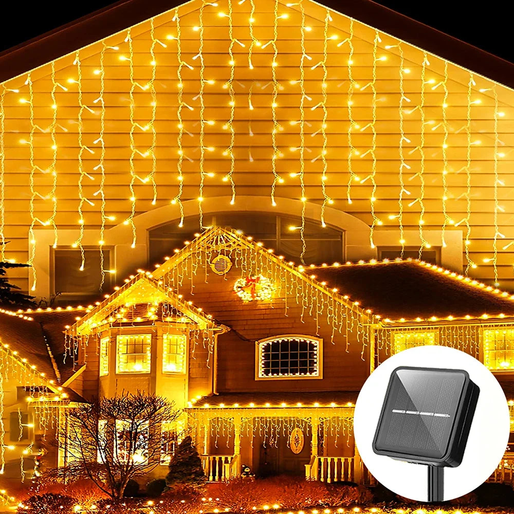 3.5M Solar Icicle String Lights 96 LED Outdoor Waterproof
