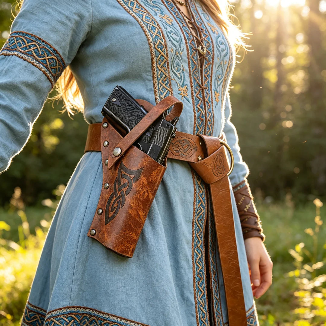 Vintage PU Leather Cosplay Holster Western Denim Belt Waist Cover
