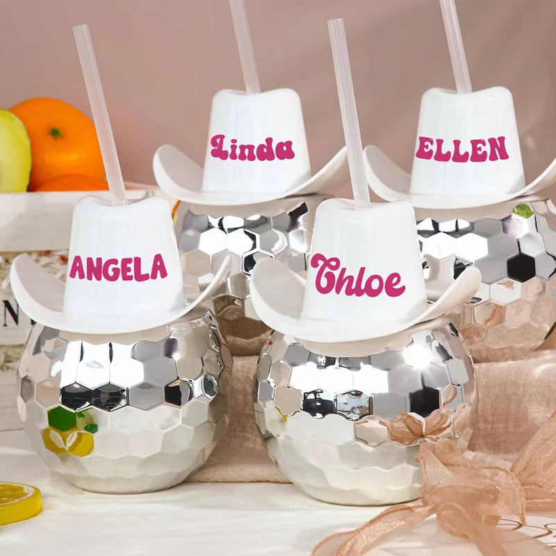 Personalized Disco Ball Cowboy Hat Cup 20oz | Bachelorette Party