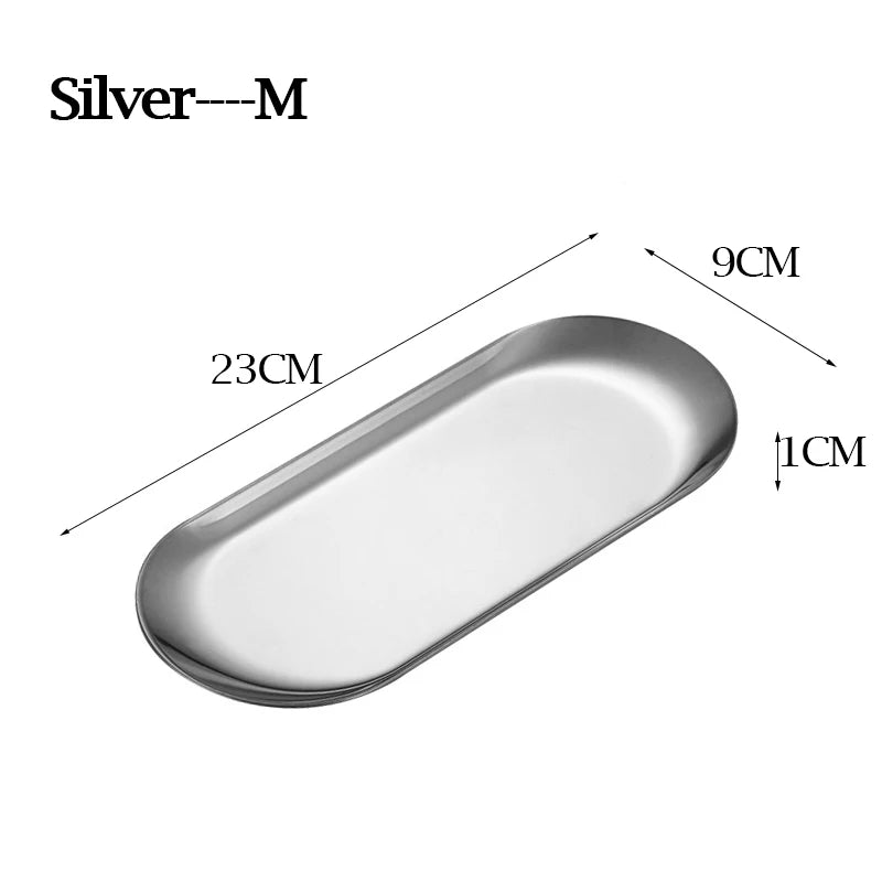 Nordic Style Dessert Dining Plate Nut Cake Fruit Plate Gold Silver Stainless Steel Towel Tray Snack Western Steak Kitchen Plate Peaceful Pleasures Health and Wellness Silver-M