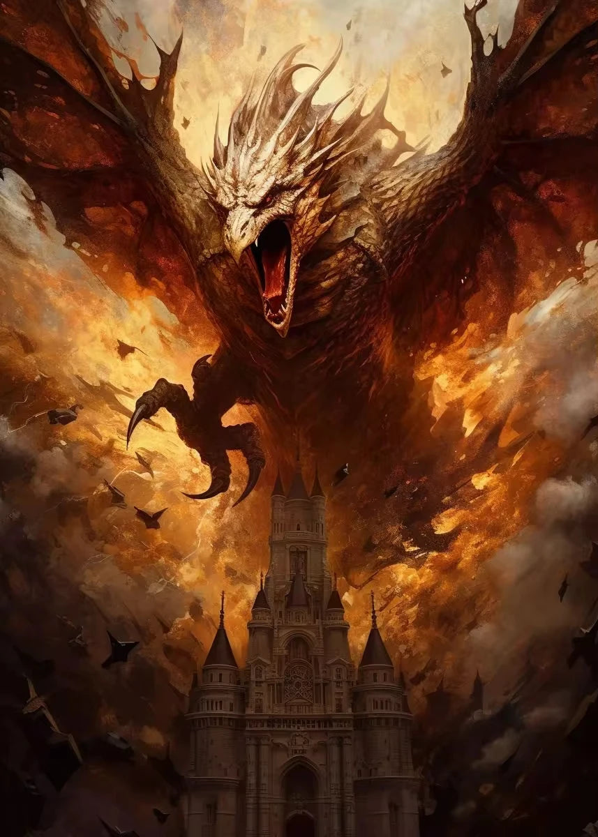 Black Dragon Canvas Wall Art | Oriental Fantasy Dragon Poster