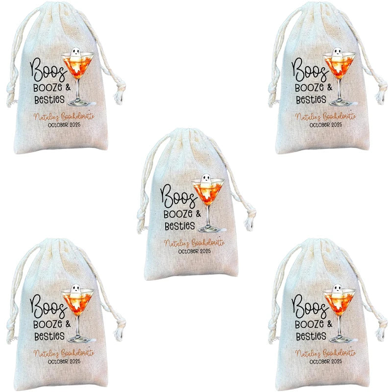 Personalized Boos & Booze Besties Drawstring Gift Bags | Party Party Favor Bags Peaceful Pleasures Health and Wellness