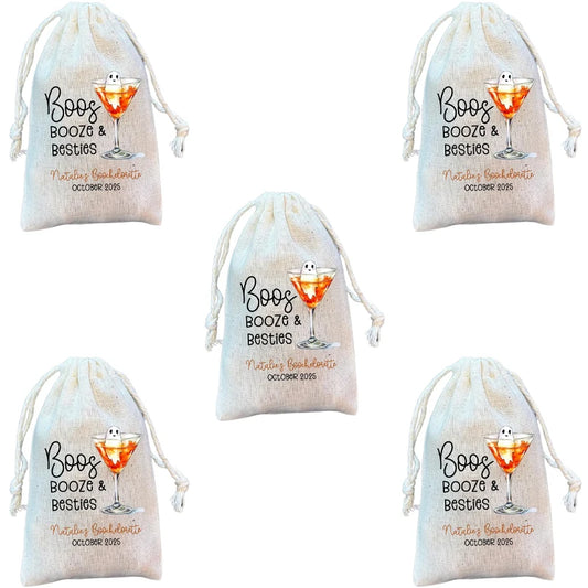 Personalized Boos & Booze Besties Drawstring Gift Bags | Party Party Favor Bags Peaceful Pleasures Health and Wellness