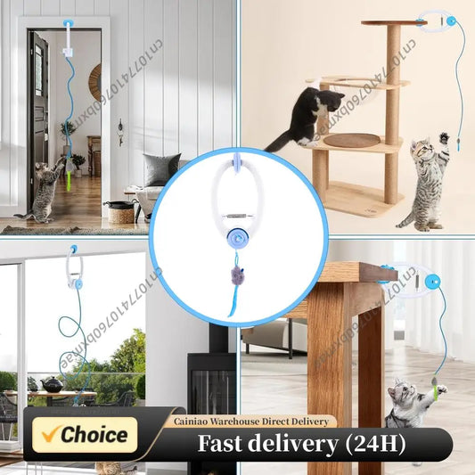 Interactive Cat Teaser Retractable Toys with 3 Catnip Mice Independent Play Hanging Door Cat Toys for Indoor Cats Peaceful Pleasures Health and Wellness