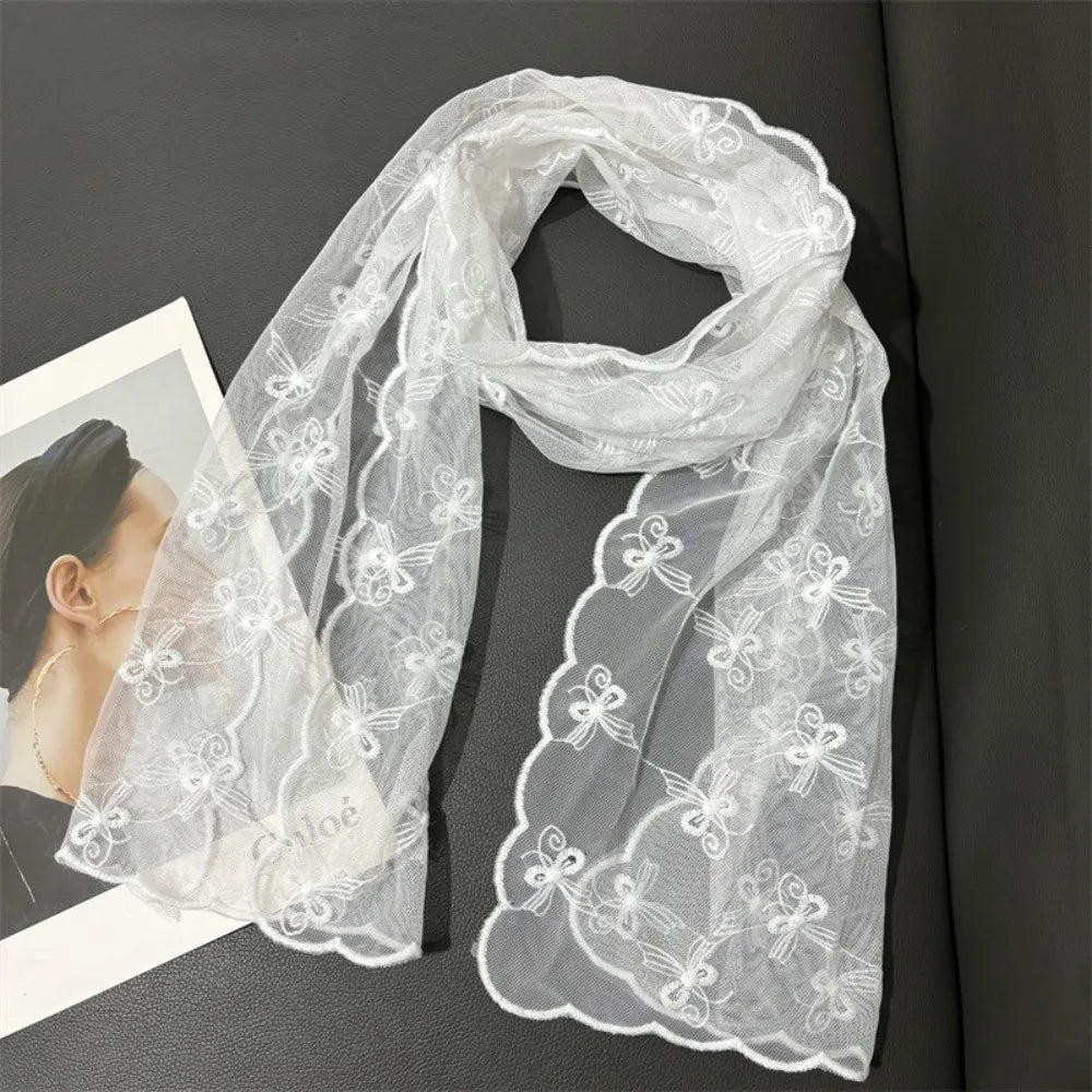 Retro Floral Lace Scarf – Breathable Mesh Shawl for Women