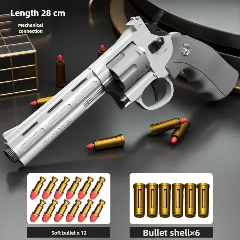 ZP5 357 Continuous Firing Revolver Soft Dart Launcher Pistol Toy Gun for CS Outdoor Battle Game Kids Adults Peaceful Pleasures Health and Wellness 357-Grey-28cm