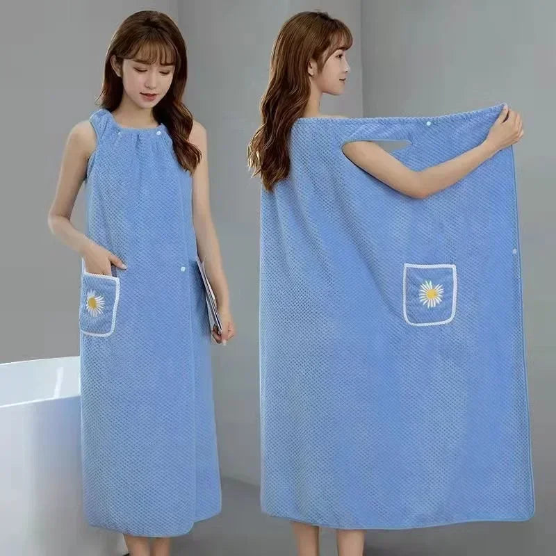 Women's Wearable Bath Towel Wrap – Quick-Dry Cotton Bathrobe