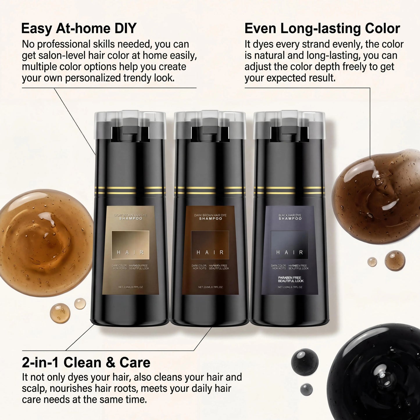 Plant Extract Hair Dye Shampoo – 2-in-1 Gray Coverage