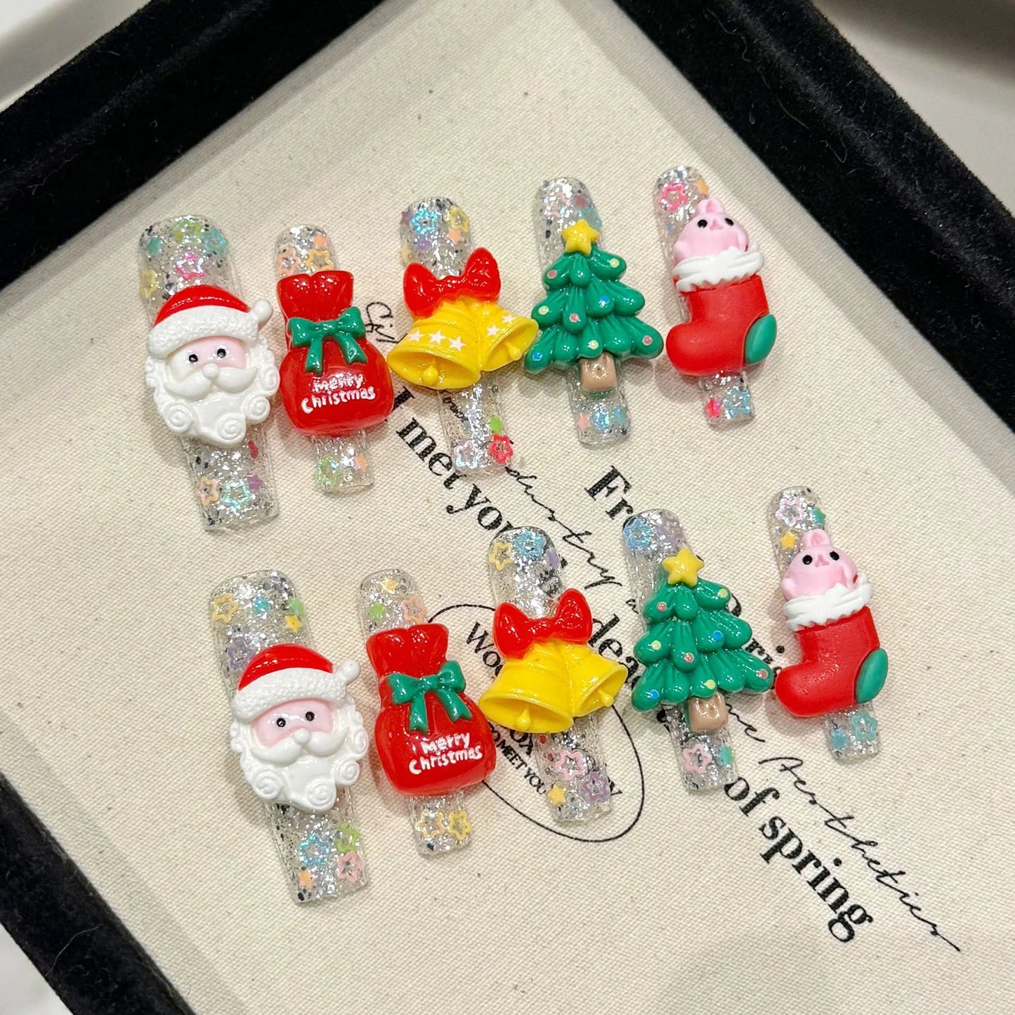 Christmas Press-On Nails | 3D Glitter Santa & Snowflake Set