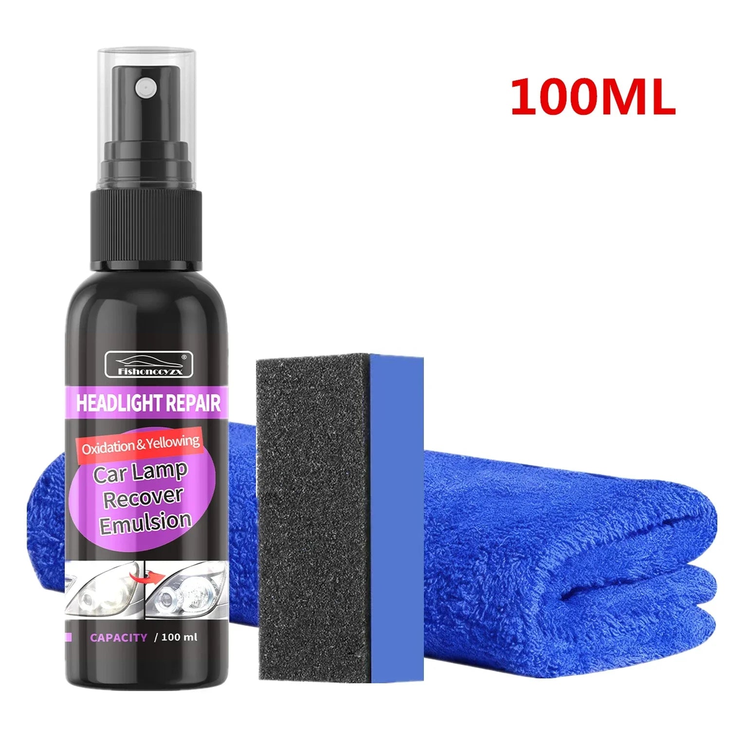 Car Headlight Restoration Polishing Kits Car Light Scratch Remover Repair Cleaning Paste Headlamp Anti Oxidation Polish Liquid Peaceful Pleasures Health and Wellness 100ML SET