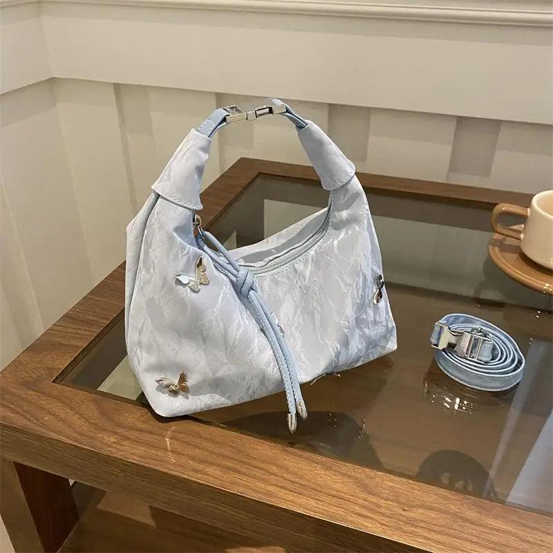 Butterfly Decor Crossbody Bag – Lightweight PU Leather Hobo