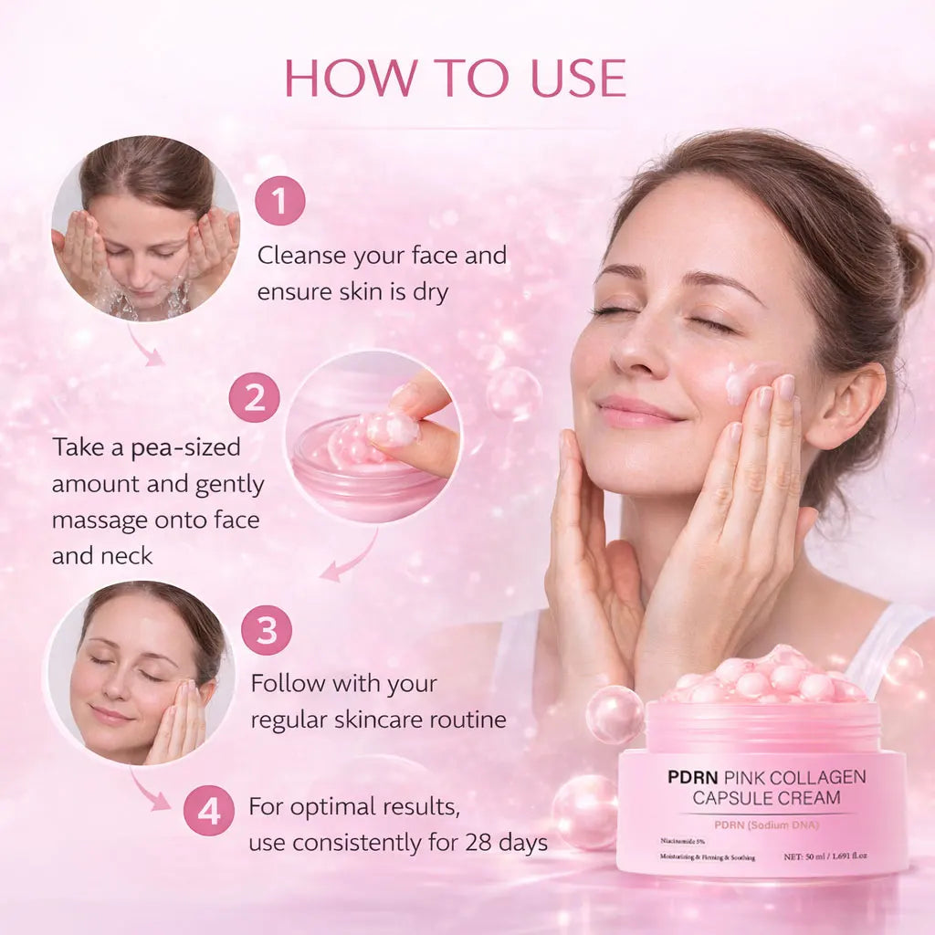 PDRN Pink Collagen Capsule Cream, Lightweight Moisturizing Cream, Niacinamide for Uneven Skin Tone and Texture, Glow Hydration Peaceful Pleasures Health and Wellness