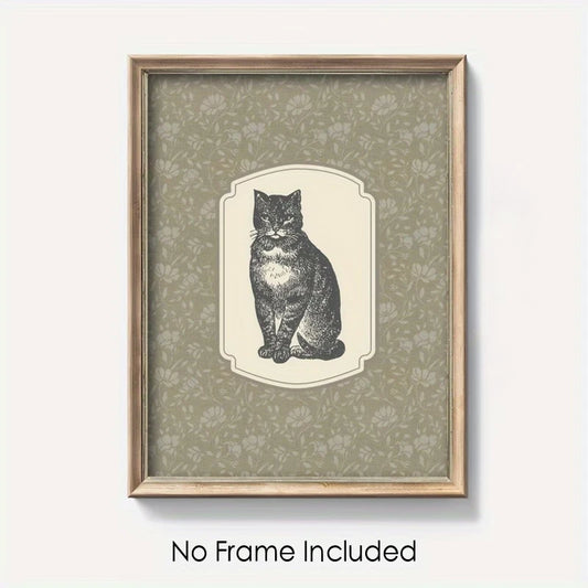 Retro Floral Cat Canvas Wall Art Print | Home Décor Poster Canvas Wall Art Peaceful Pleasures Health and Wellness G5397 21x30cm Unframed