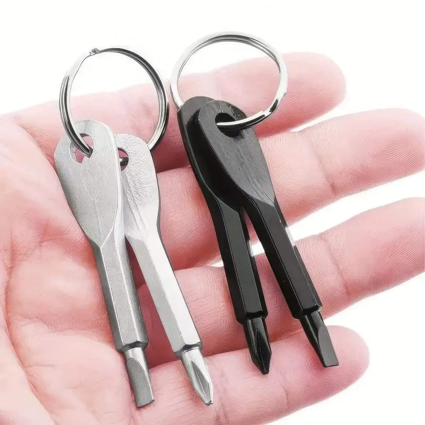 Keychain Screwdrivers Black Silver Durable Steel Portable Screwdriver