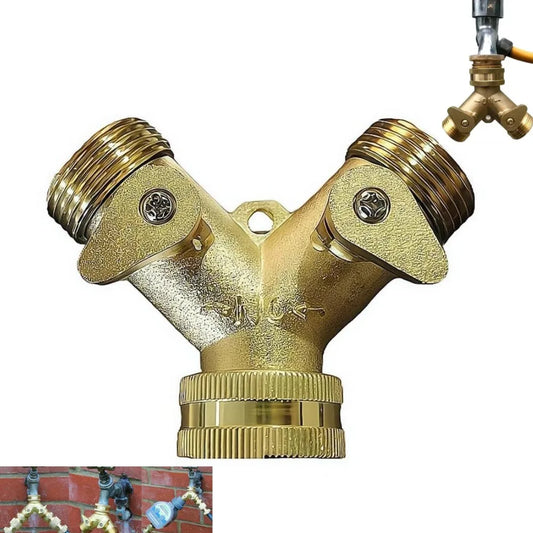 3/4" 2-Way Garden Hose Splitter with Dual Shut-Off Valves Garden Hose Splitter Peaceful Pleasures Health and Wellness