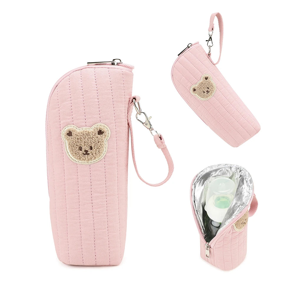 Baby Milk Bottle Warmer Bag,Plush Cartoon Bear Insulated Bag For Outdoor Travel Camping,Newborns Essential Travel Geared Peaceful Pleasures Health and Wellness