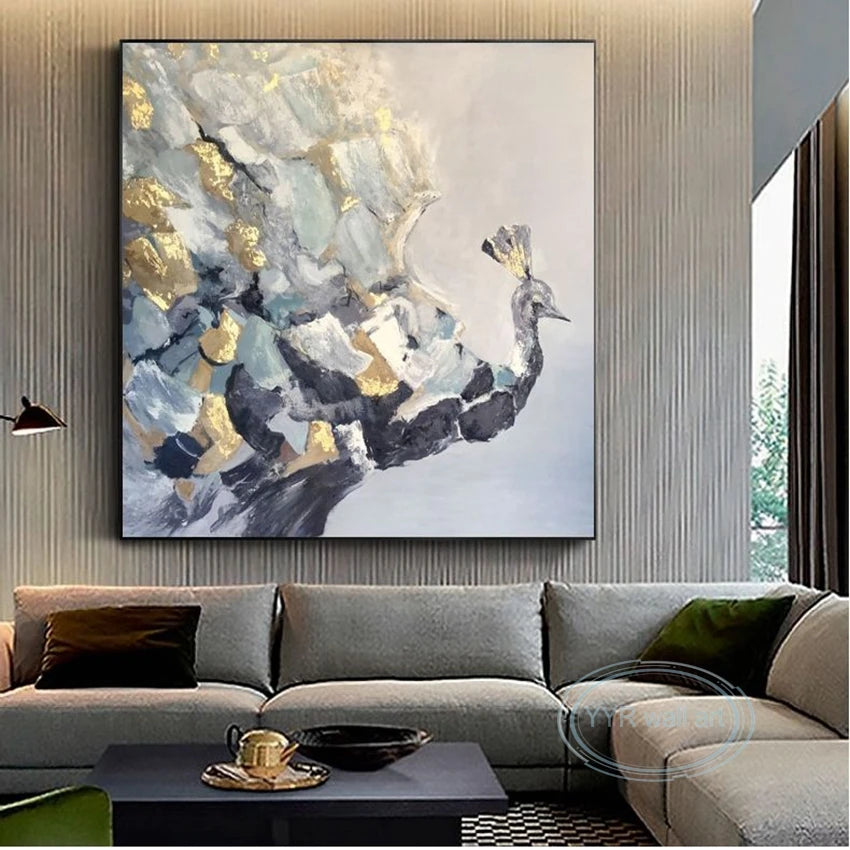 Handmade Animal Oil Painting Abstract Beautiful Peacock Canvas Decoration Hanging Poster Living Room Bedroom Restaurant Porch Peaceful Pleasures Health and Wellness
