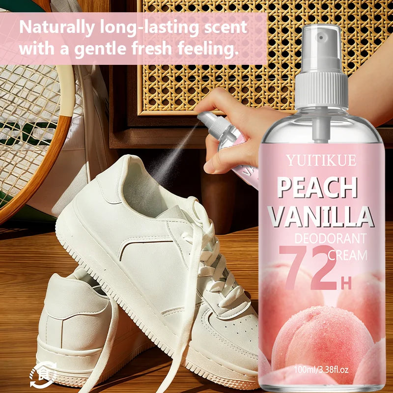YUITIKUE Peach Vanilla Shoe Odor Eliminator Spray 100ml Shoe Deodorant Spray Peaceful Pleasures Health and Wellness