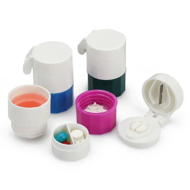 Medicine Splitter Box Storage Pill Crusher Multifunction Portable 4 Layer Powder Tablet Grinder Powder Pill Cutter Peaceful Pleasures Health and Wellness