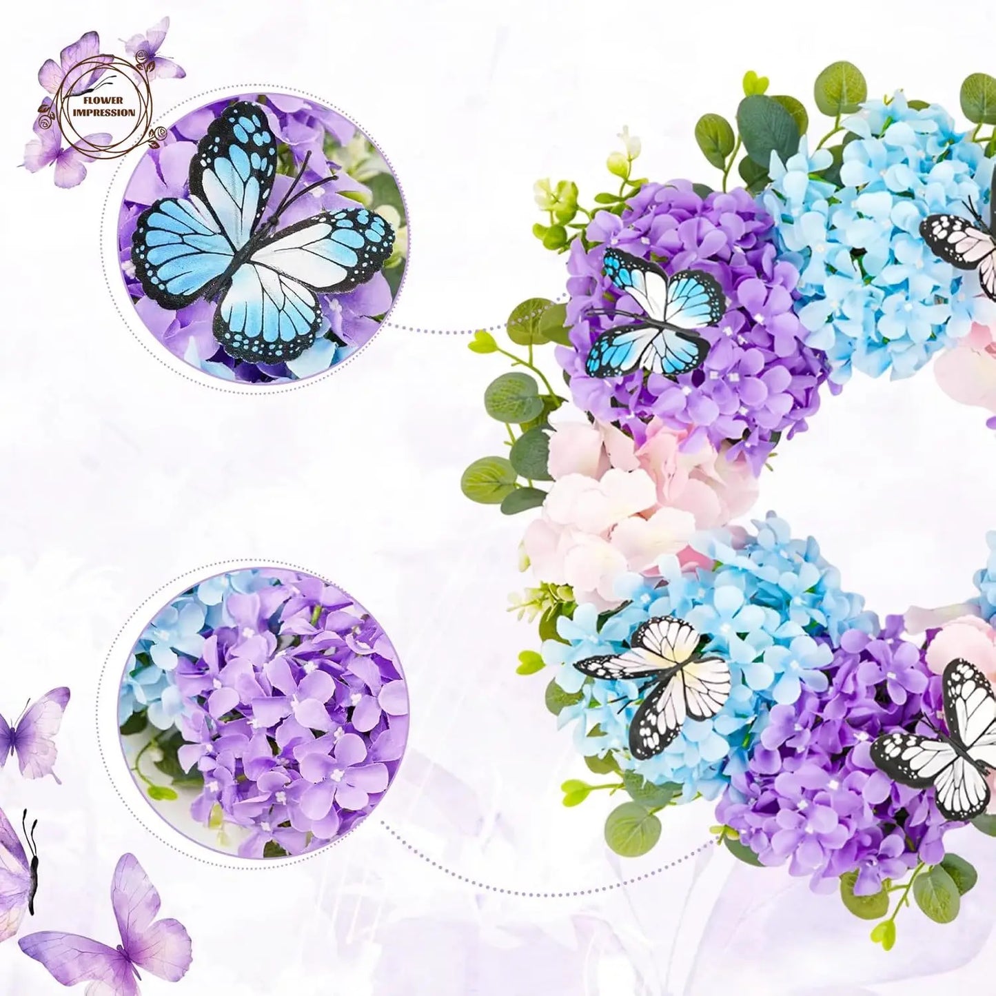 18" Purple Butterfly Spring Wreath – Indoor & Outdoor Floral Decor