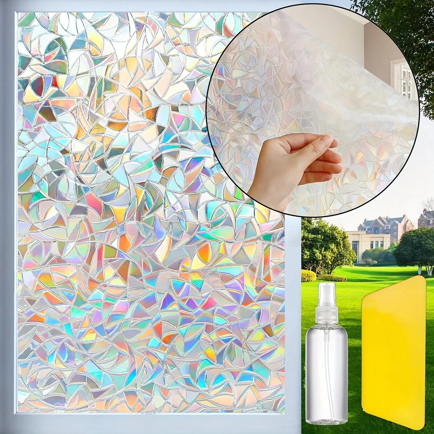 Colorful Crescent Geometric Privacy Window Film – Static Cling