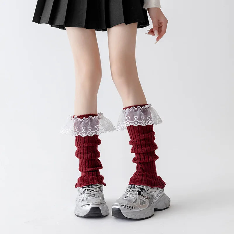 Fashionable Versatile Socks for Women Autumn Winter Red Legs Set Lolita Korean Lace Year Christmas Red Ballet Style JK Calf Sock Peaceful Pleasures Health and Wellness B One Size