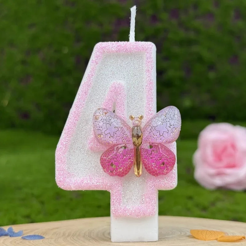Number 1-9 Birthday Candle Cake Topper Colours Creative Candle Cute Pink Butterfly Digital Candle Birthday Wedding Party Decor Peaceful Pleasures Health and Wellness 4