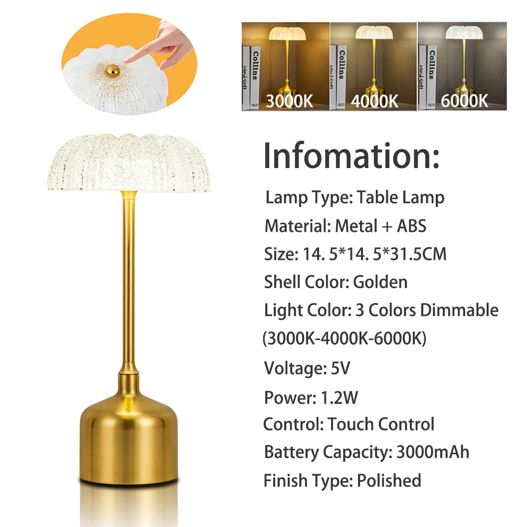 3000mah Retro Bar Table Lamp Restaurant Decoration Lamp LED Rechargeable Desk Light Touch Dimming Night Light Bedroom Lamp Peaceful Pleasures Health and Wellness 1set