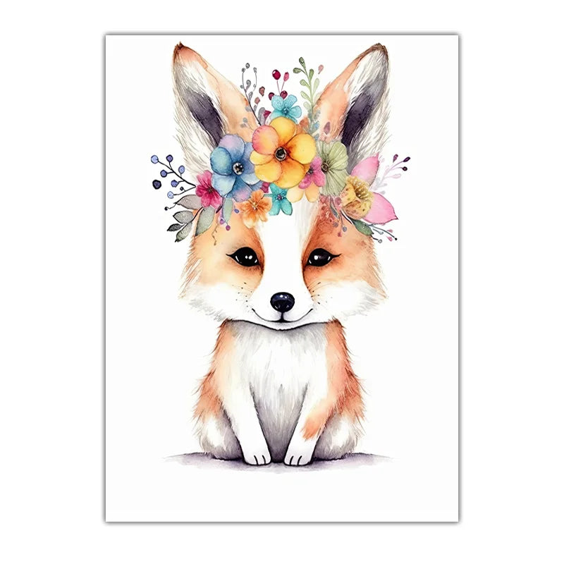 Nursery Animal Canvas Art – Lion Bear Fox Floral Crown Kids Decor Nursery Canvas Print Peaceful Pleasures Health and Wellness 02 40x50cm No Frame China Mainland