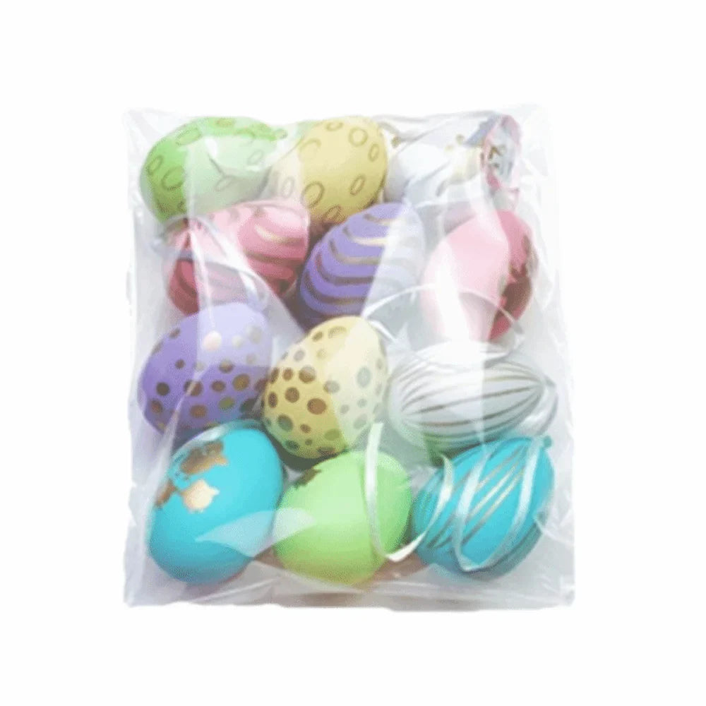 12-Piece Hand Painted Cartoon Easter Egg Hanging Ornaments