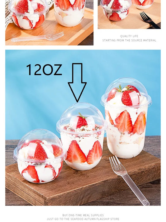 Clear Plastic Cups 12 oz Dessert Yogurt Parfait Banana Pudding Pet Disposable Cups with 200 Pcs Sporks for Fruit Ice Cream Party Peaceful Pleasures Health and Wellness 50pcs