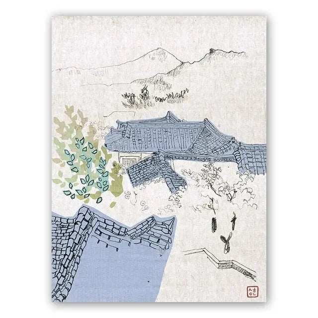 Korean Hanbok Traditional Canvas Wall Art | Vintage Asian Poster
