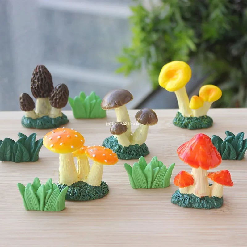 Mini Resin Mushroom Shaped Statue Waterproof Miniature Gifts for Patio Bonsai Dollhouse Fairy Garden Desk Decoration Home Decor Peaceful Pleasures Health and Wellness