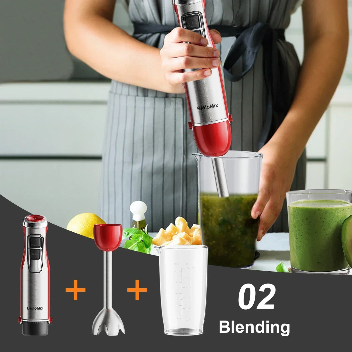 BioloMix 4-in-1 Immersion Hand Blender 1200W Immersion Blender Peaceful Pleasures Health and Wellness