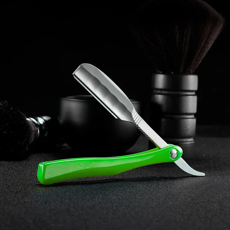 Japanese Manual Folding Hair Razor Holder Stainless Steel Shaving Eyebrow Knife for Feather Blade Hairdressing Tool Peaceful Pleasures Health and Wellness green